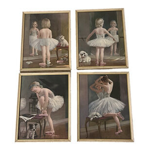 VIntage 50's Ballerina and Dog Growing Up 11 x 14 Dance Set of 4 August Albo
